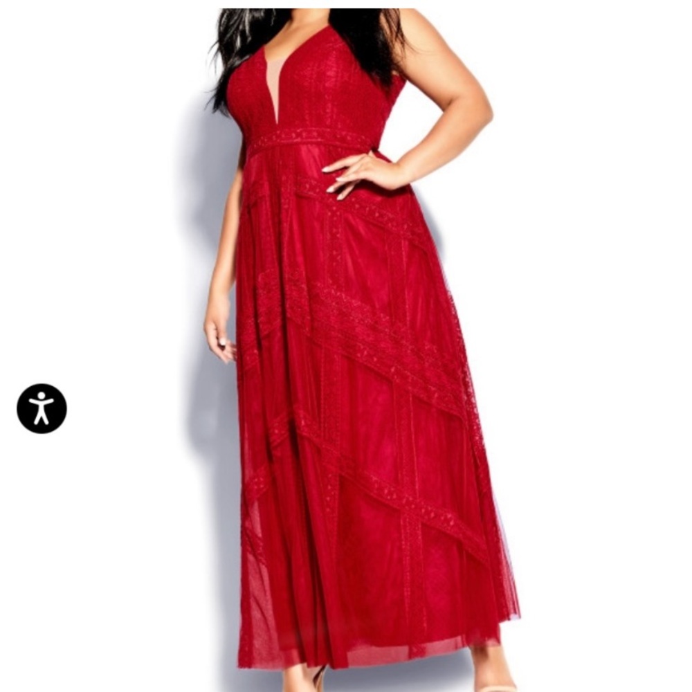 City Chic divine whimsy lace tulle imperial burgundy maxi dress Sz 18 New
